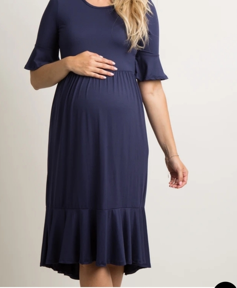 Pinkblush Navy Blue Ruffle Maternity Dress - Picture 3 of 4
